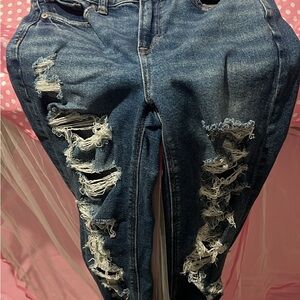 American Eagle Outfitters Blue Boyfriend Jeans Distressed Design